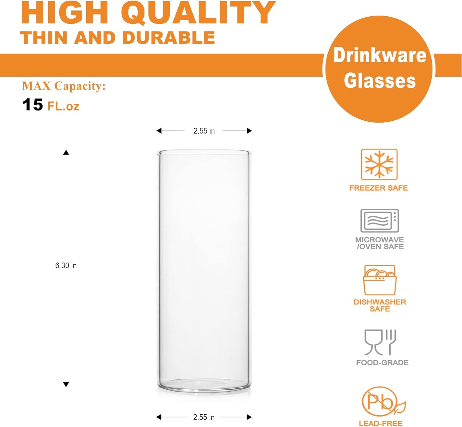 Drinking Glasses 15.5 Oz, Thin Highball Glasses Set of 4,Elegant Bar Glassware for Water, Juice, Beer, Drinks, and Cocktails and Mixed Drinks,Lead-Free Pint Glasses,Glass Drink Tumblers