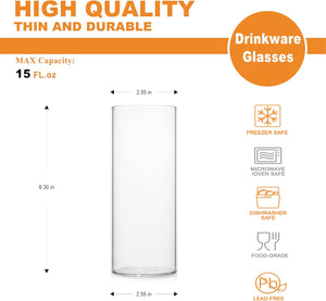 Drinking Glasses 15.5 Oz, Thin Highball Glasses Set of 4,Elegant Bar Glassware for Water, Juice, Beer, Drinks, and Cocktails and Mixed Drinks,Lead-Free Pint Glasses,Glass Drink Tumblers