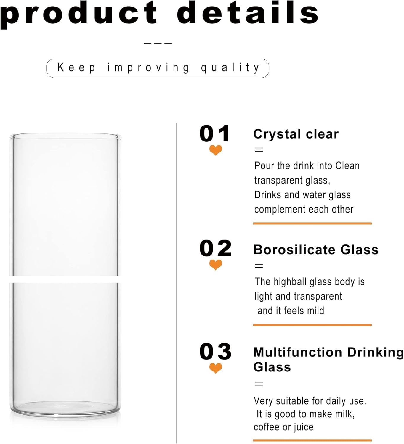 Drinking Glasses 15.5 Oz, Thin Highball Glasses Set of 4,Elegant Bar Glassware for Water, Juice, Beer, Drinks, and Cocktails and Mixed Drinks,Lead-Free Pint Glasses,Glass Drink Tumblers