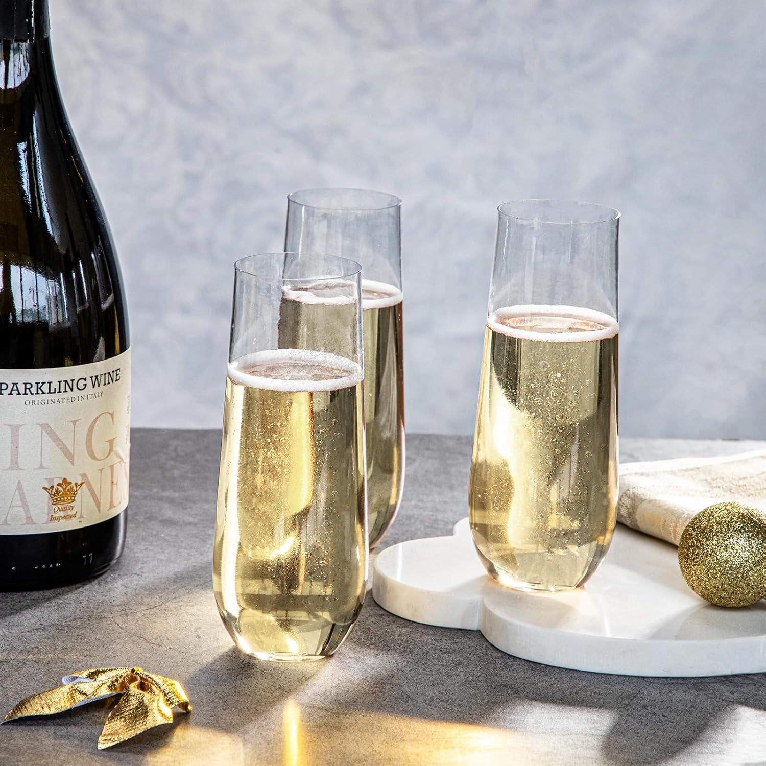 24PCS Stemless Plastic Champagne Flutes - 9Oz Plastic Champagne Glasses Disposable, Disposable Champagne Glasses, Mimosa Glasses Plastic for Wedding Parties & Shower