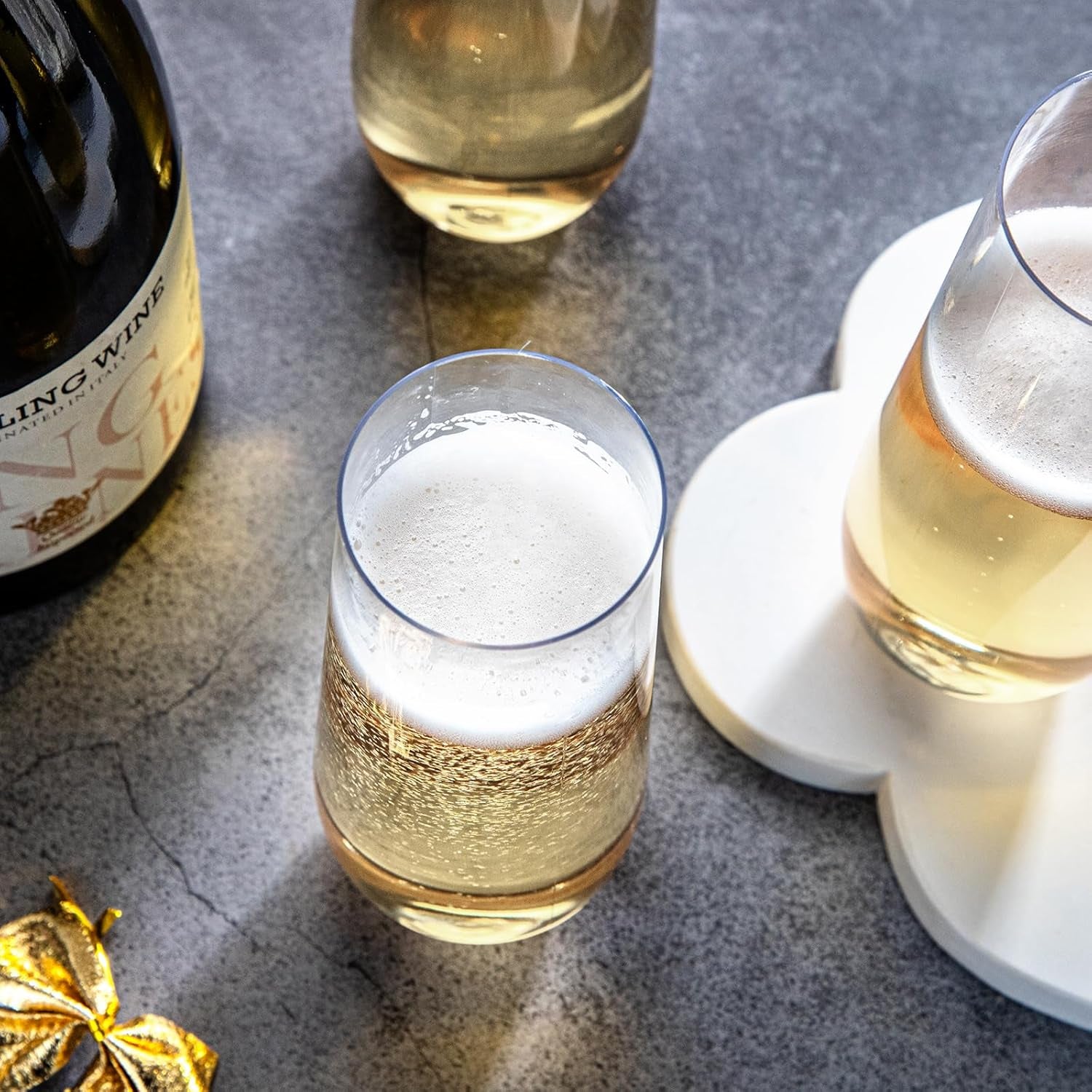 24PCS Stemless Plastic Champagne Flutes - 9Oz Plastic Champagne Glasses Disposable, Disposable Champagne Glasses, Mimosa Glasses Plastic for Wedding Parties & Shower